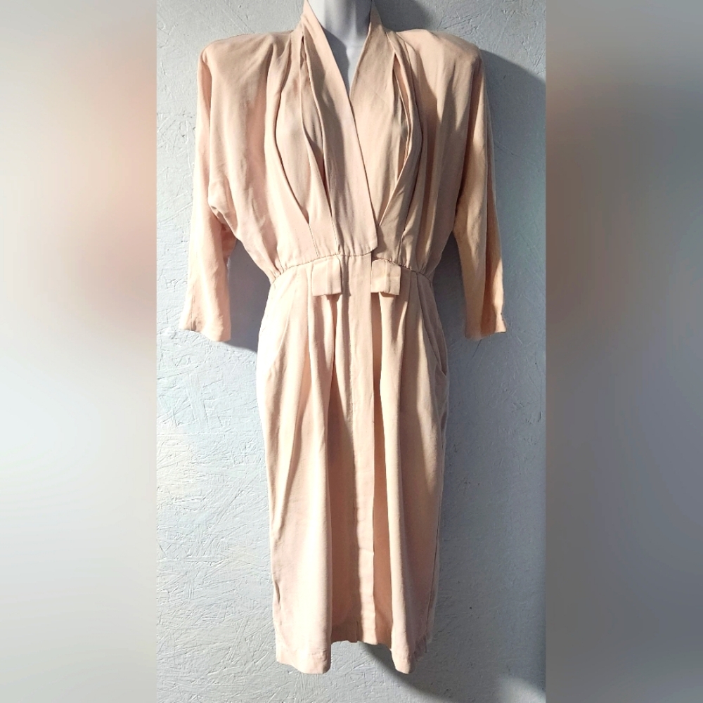 Vintage 1980s Sarah Taylor Blush Pink Suit Dress - Size Small